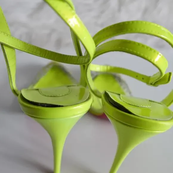 Christian Louboutin Spikaqueen 100 Crystal Neon Yellow Green Clear Pumps Size 37 - Picture 14 of 16